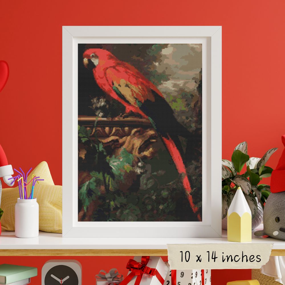 A Scarlet Macaw in a Landscape Counted Cross Stitch Kit Jakob Bogdany