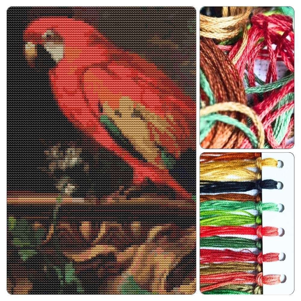 A Scarlet Macaw in a Landscape Counted Cross Stitch Kit Jakob Bogdany