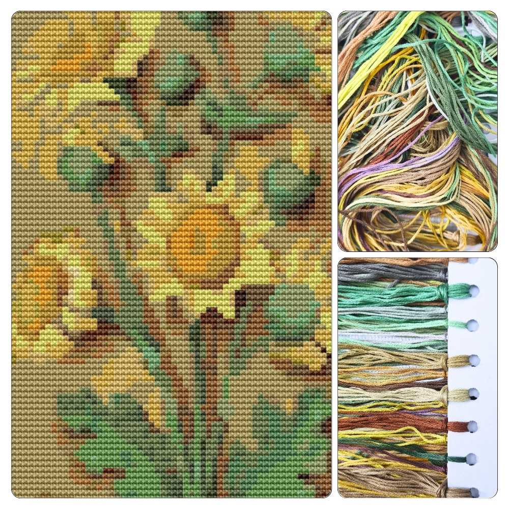 Yellow Flowers Cross Stitch Kit - Premium Cross Stitch Kit - Jean Bourdichon