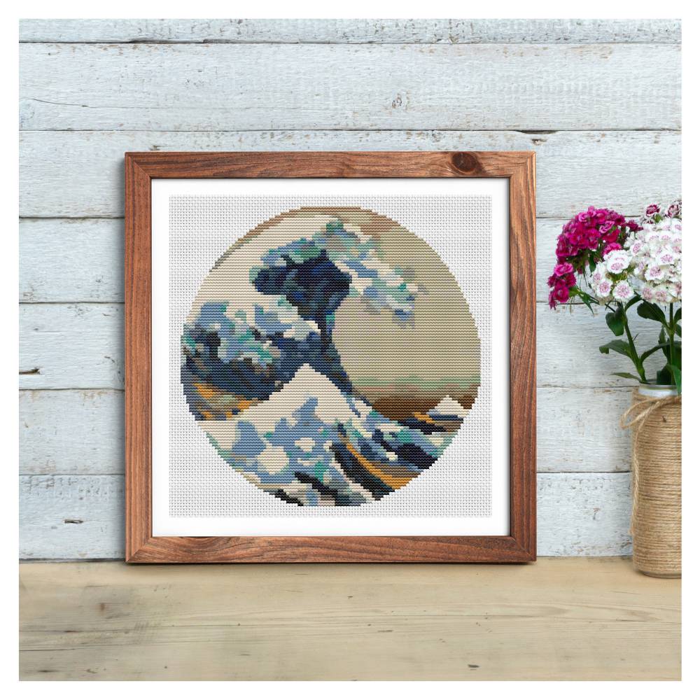 The Great Wave off Kanagawa Circle Counted Cross Stitch Pattern Katsushika Hokusai