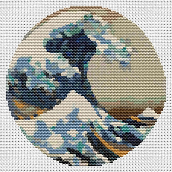 The Great Wave off Kanagawa Circle Counted Cross Stitch Pattern Katsushika Hokusai