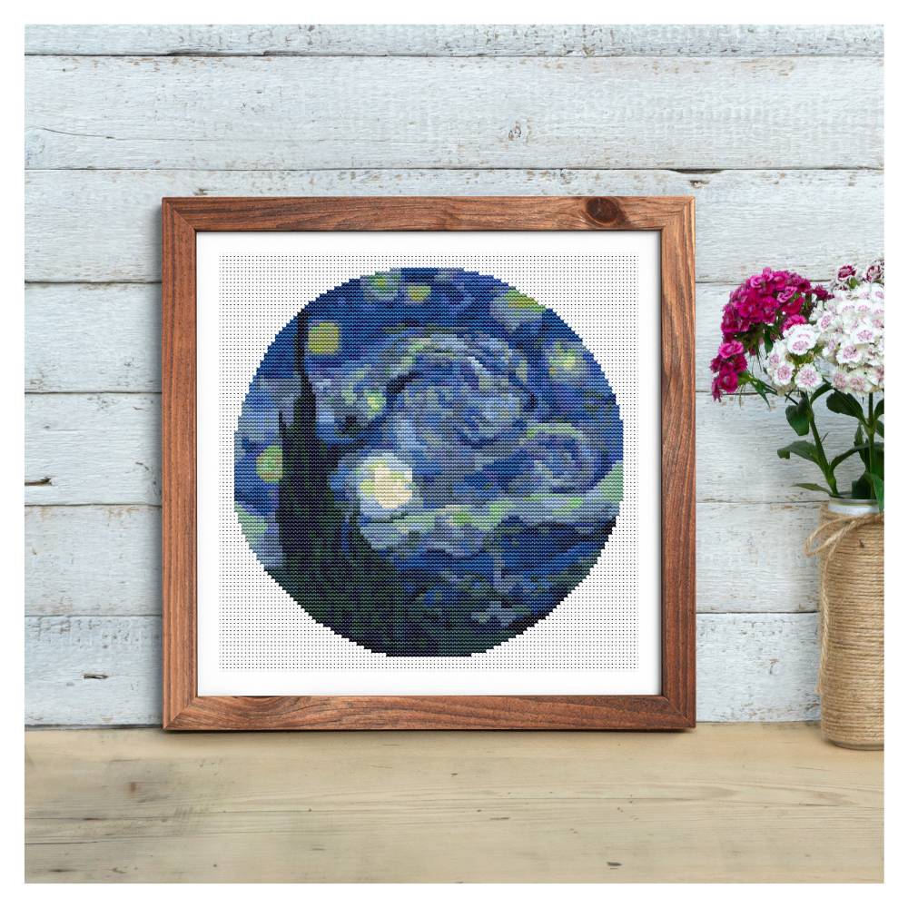 The Starry Night Circle Counted Cross Stitch Pattern Vincent Van Gogh