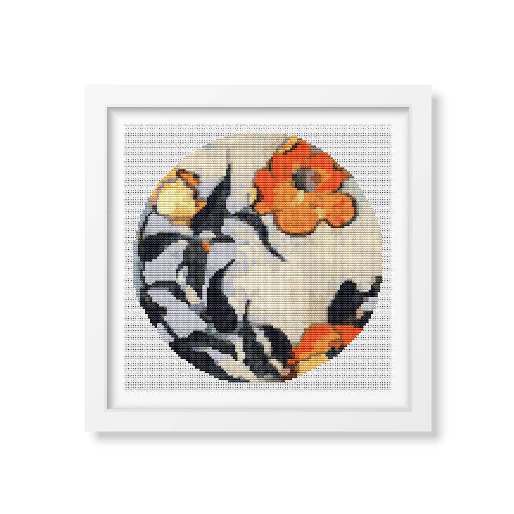 Poppies Circle Counted Cross Stitch Pattern Katsushika Hokusai