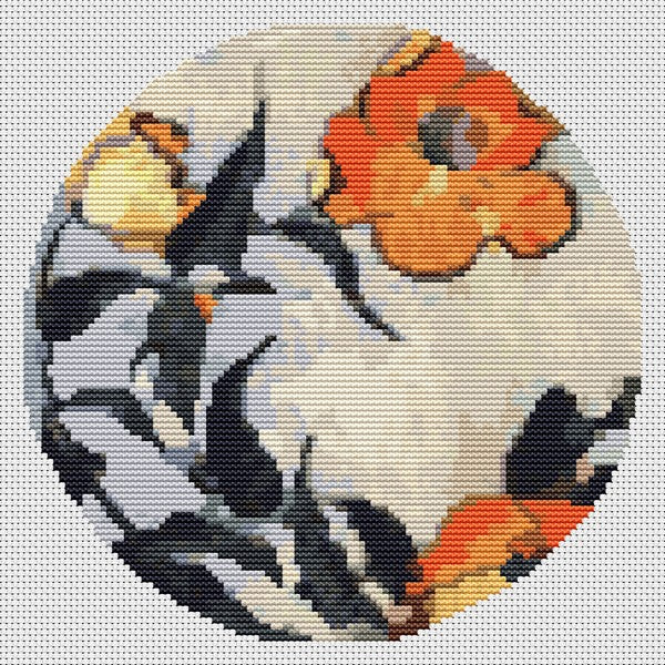 Poppies Circle Counted Cross Stitch Pattern Katsushika Hokusai