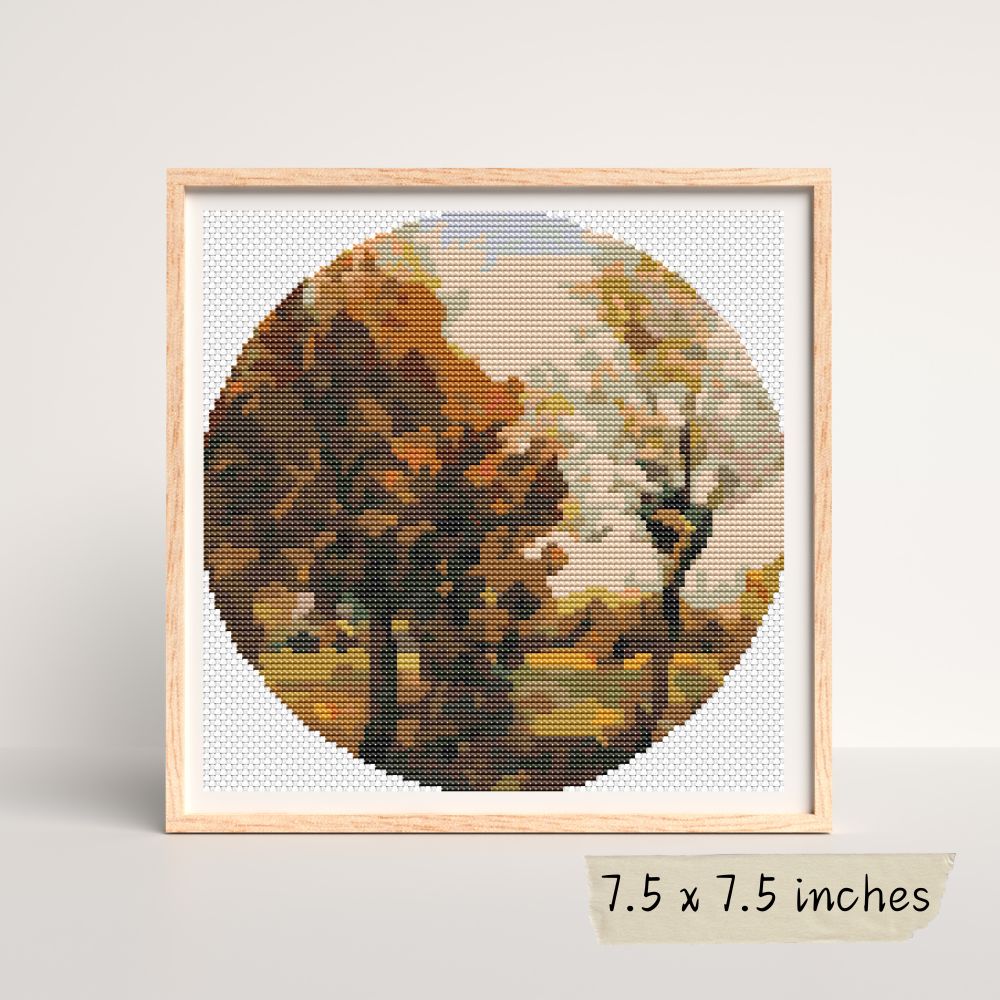 Autumn Landscape with Four Trees Circle Counted Cross Stitch Pattern Vincent Van Gogh