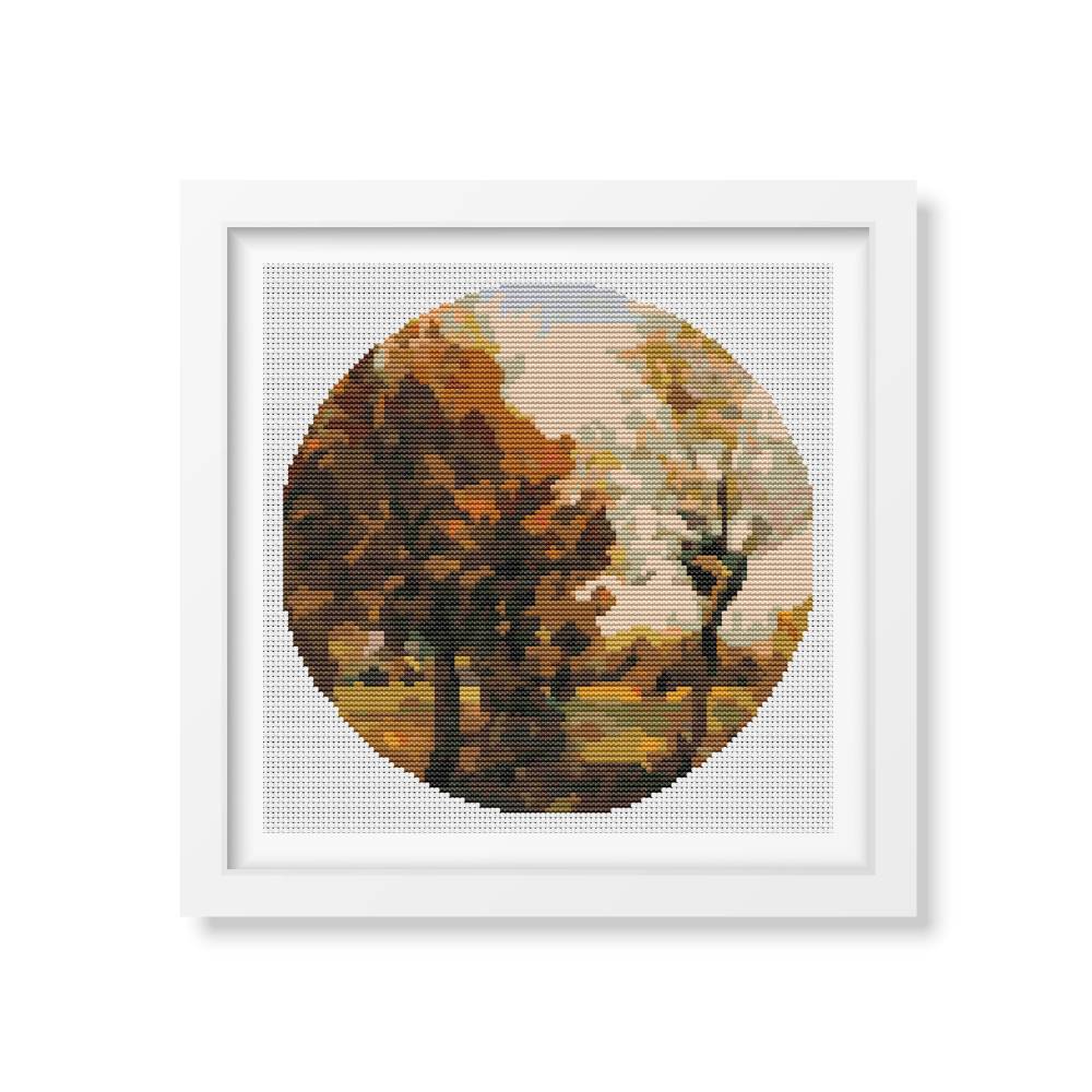 Autumn Landscape with Four Trees Circle Counted Cross Stitch Pattern Vincent Van Gogh