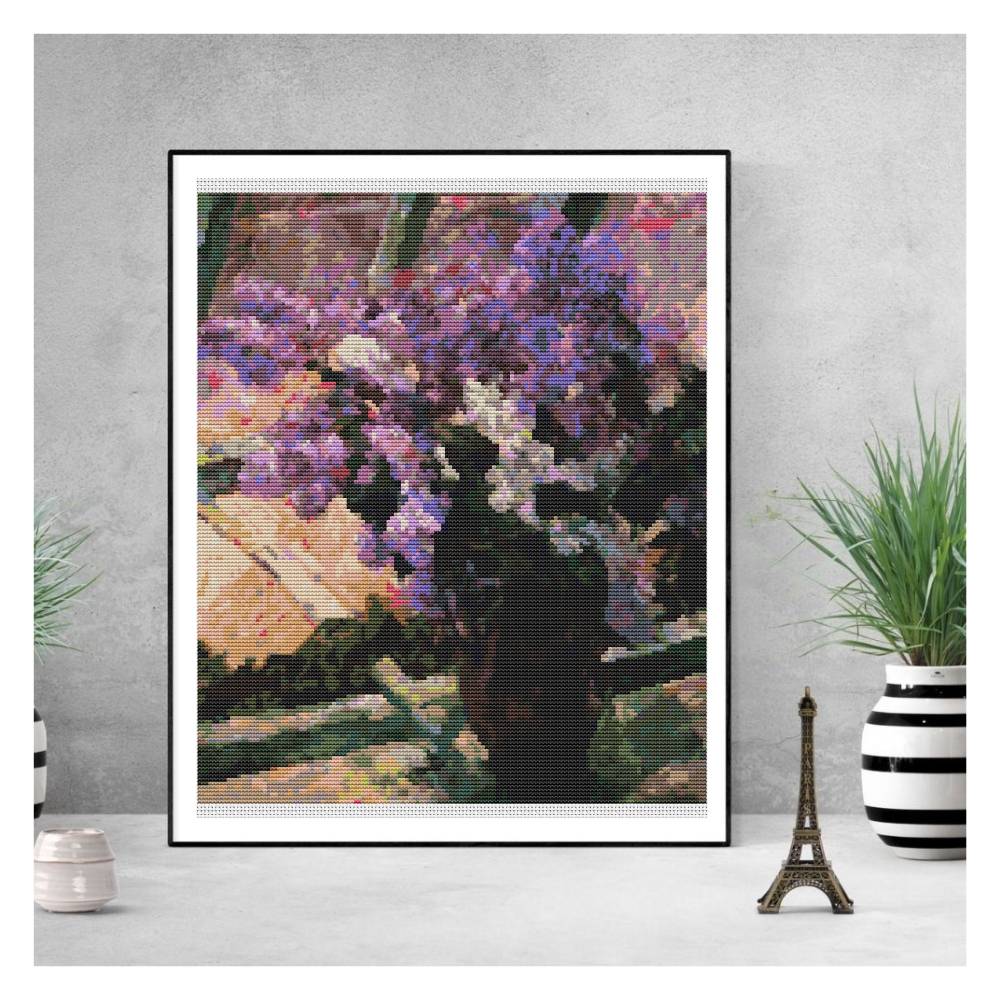 Lilacs in a Window Counted Cross Stitch Pattern Mary Cassatt