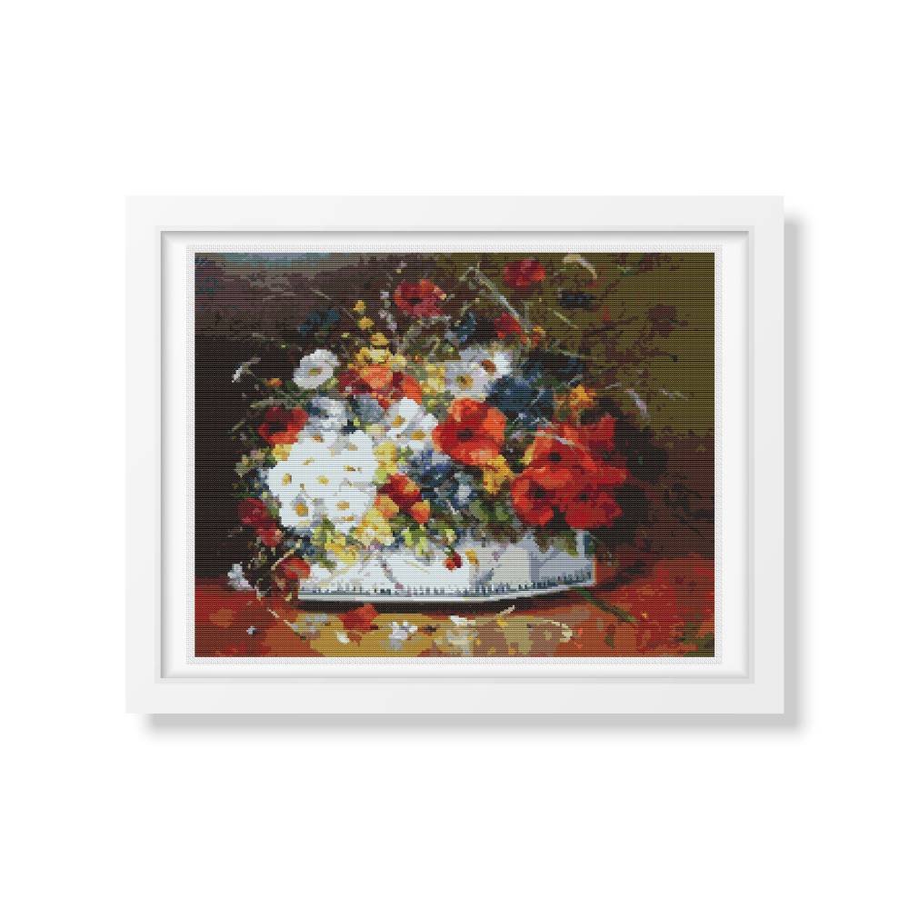 Flowers in a Porcelain Vase Counted Cross Stitch Pattern Eugène Henri Cauchois