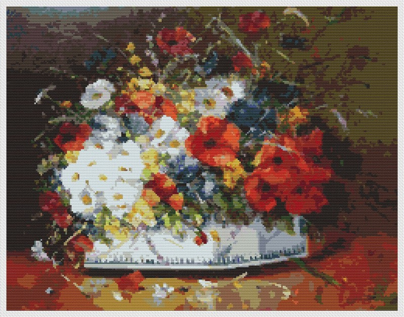 Flowers in a Porcelain Vase Counted Cross Stitch Kit Eugène Henri Cauchois