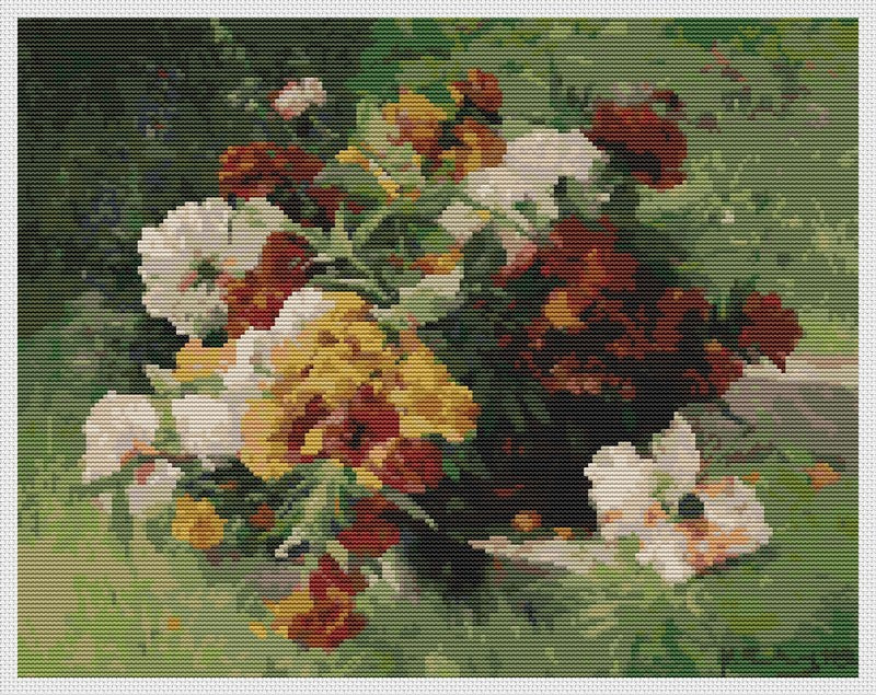 Flowers in a Willow Basket Counted Cross Stitch Kit Eugène Henri Cauchois