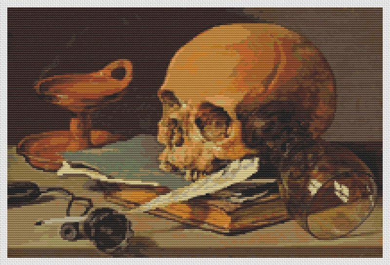 Still Life with a Skull and a Writing Quill Counted Cross Stitch Kit Pieter Claesz