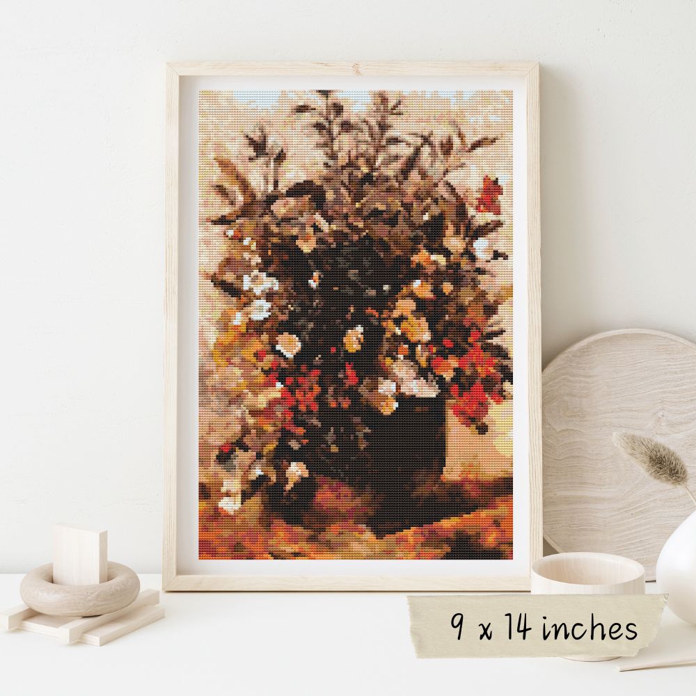 Autumn Berries and Flowers in Brown Pot Counted Cross Stitch Kit John Constable