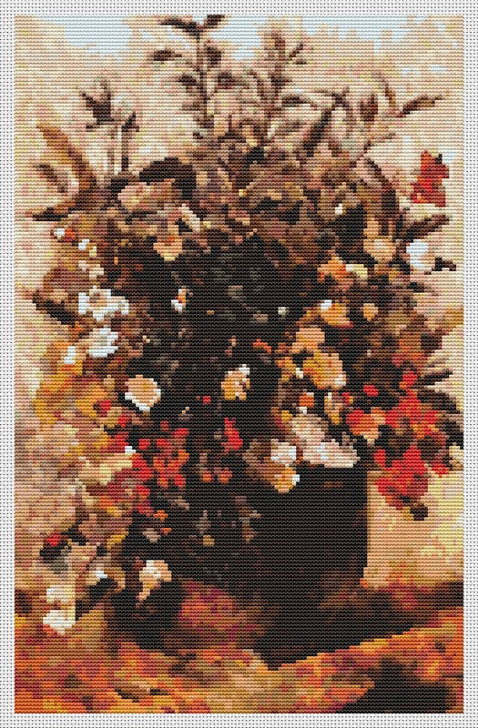 Autumn Berries and Flowers in Brown Pot Counted Cross Stitch Kit John Constable