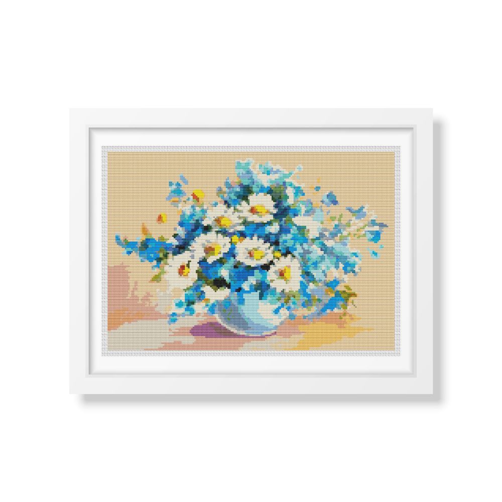 Daisies in a Sea of Blue Counted Cross Stitch Pattern The Art of Stitch