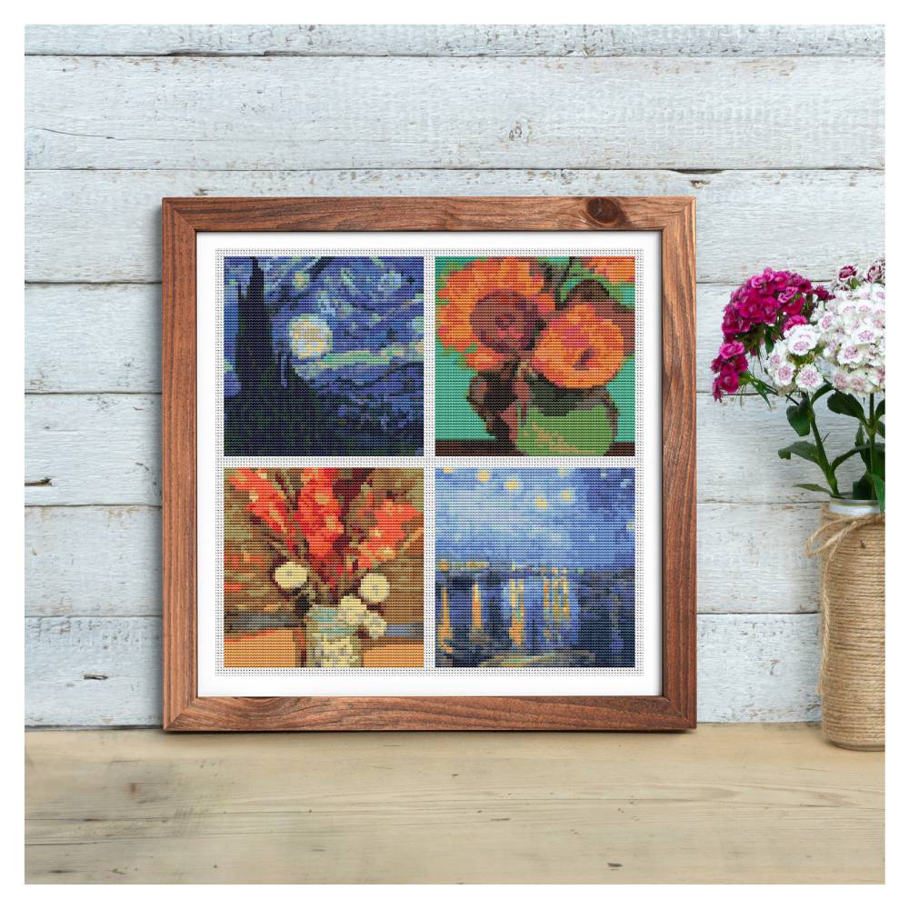 Four Squares featuring Vincent Van Gogh Counted Cross Stitch Kit Vincent Van Gogh