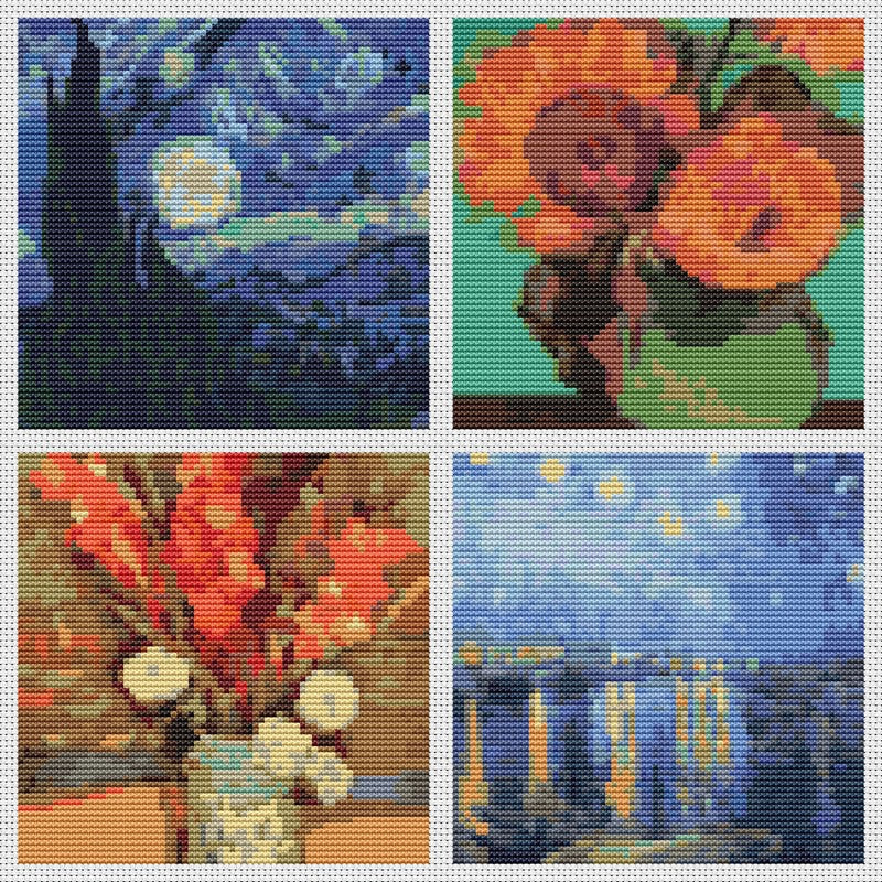 Four Squares featuring Vincent Van Gogh Counted Cross Stitch Pattern Vincent Van Gogh