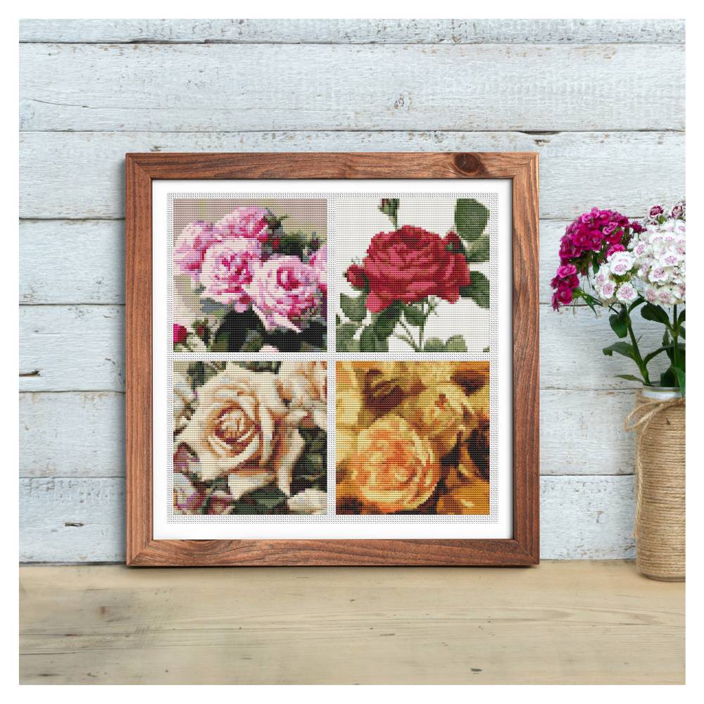 Four Squares featuring Roses Counted Cross Stitch Pattern The Art of Stitch