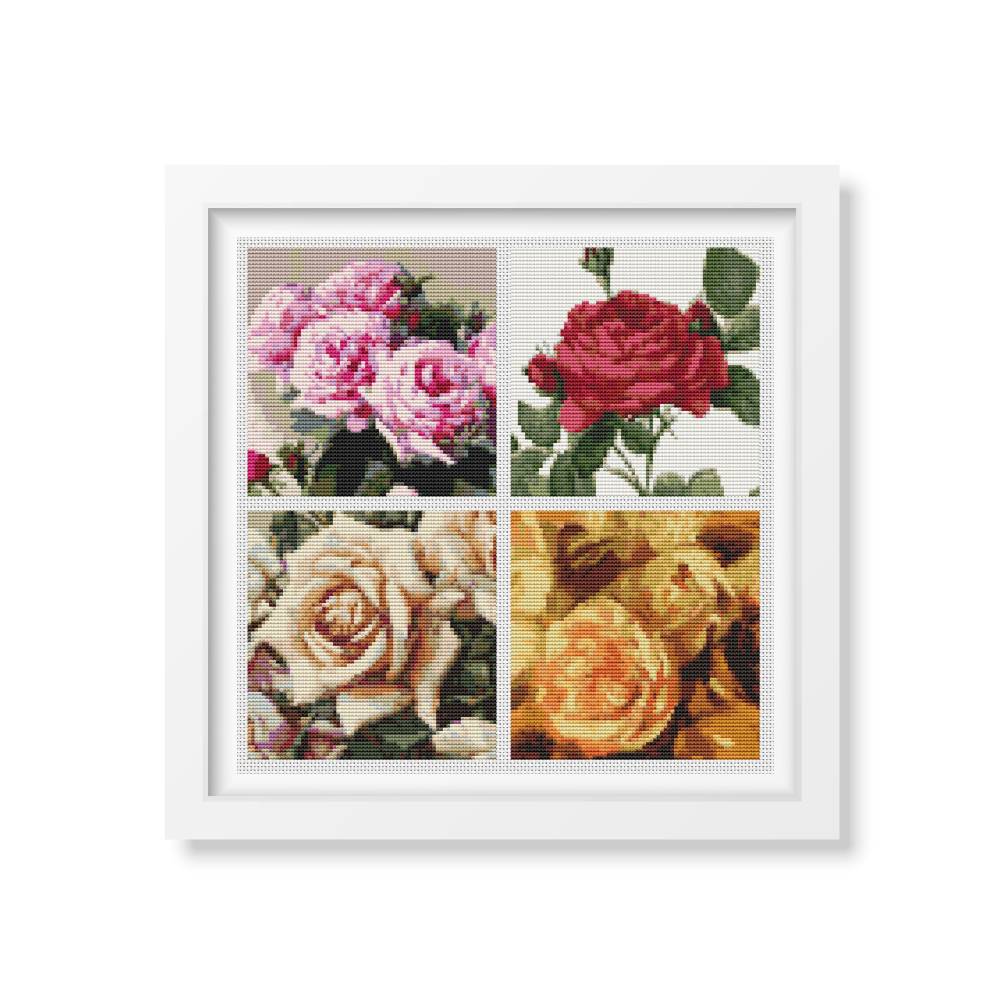 Four Squares featuring Roses Counted Cross Stitch Pattern The Art of Stitch