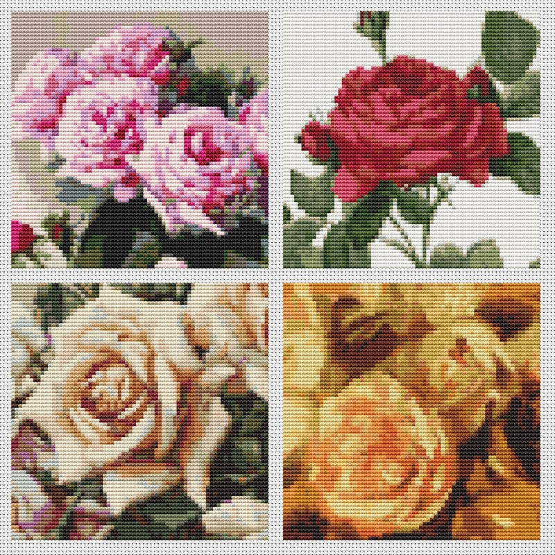 Four Squares featuring Roses Counted Cross Stitch Kit The Art of Stitch