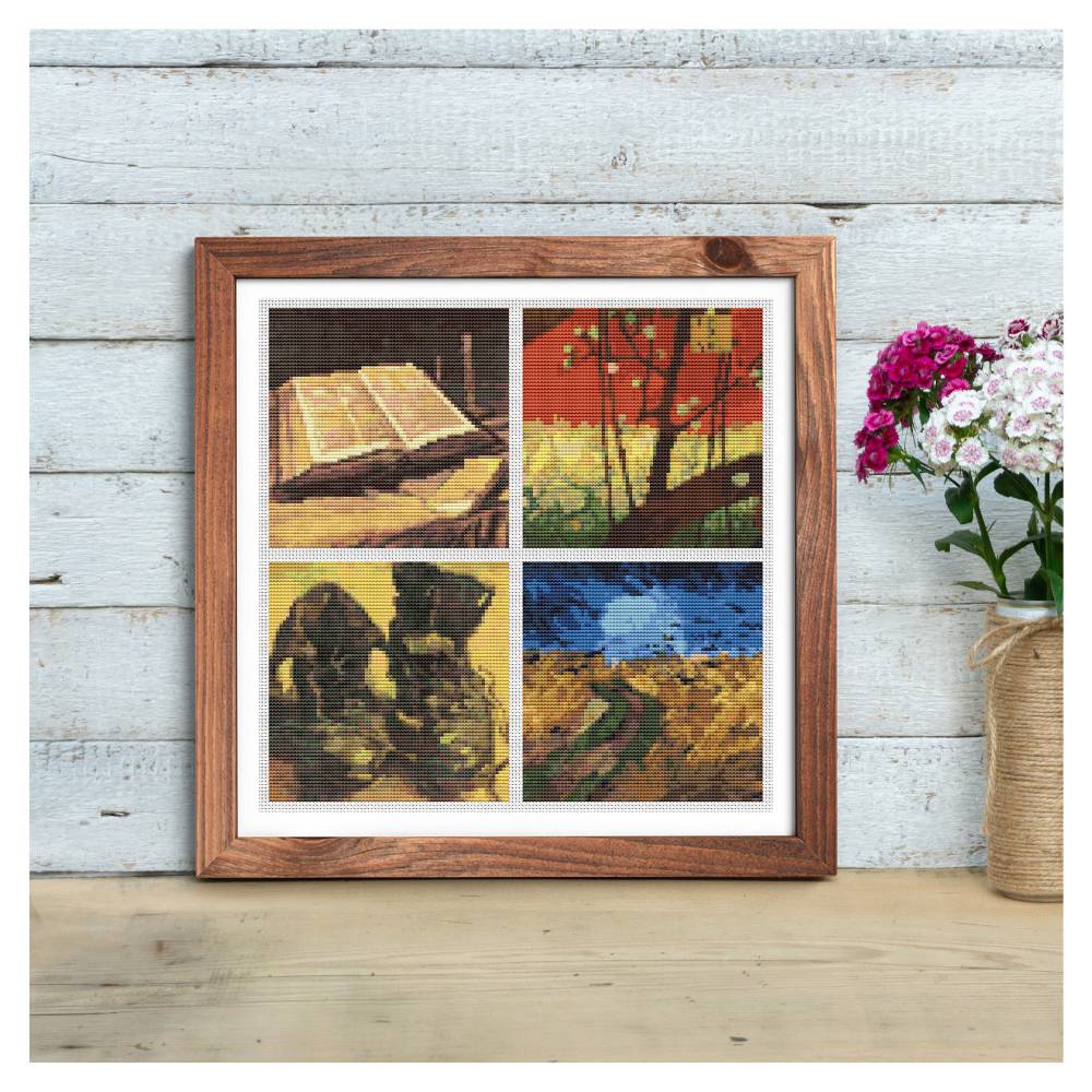 Four Squares featuring Vincent Van Gogh Counted Cross Stitch Pattern Vincent Van Gogh