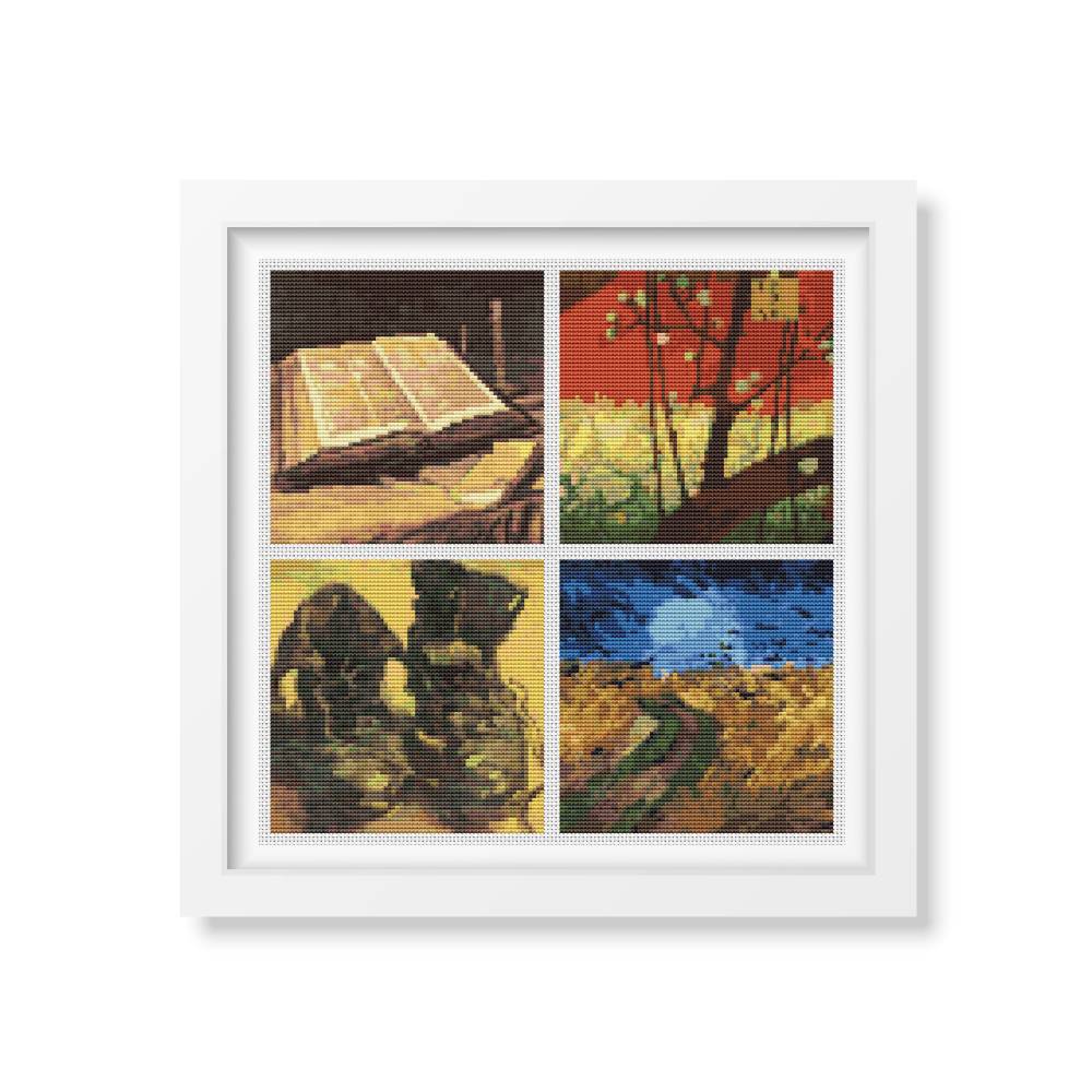 Four Squares featuring Vincent Van Gogh Counted Cross Stitch Kit Vincent Van Gogh