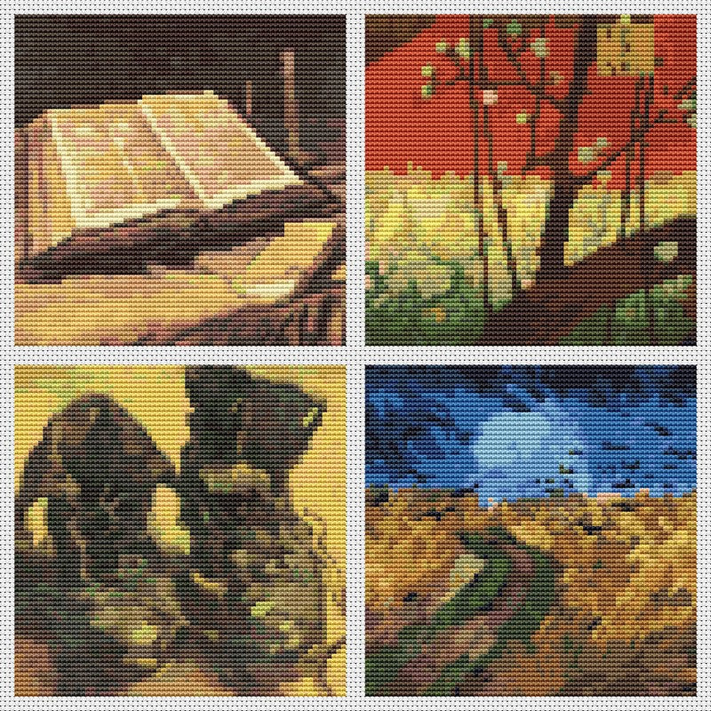 Four Squares featuring Vincent Van Gogh Counted Cross Stitch Pattern Vincent Van Gogh