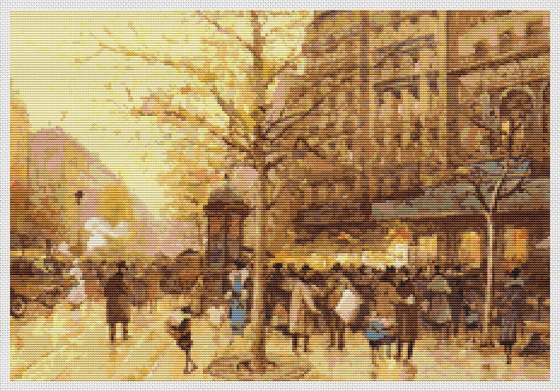 A Paris Street Scene Counted Cross Stitch Pattern Eugène Galien-Laloue