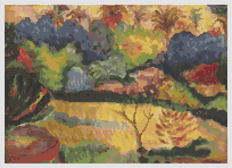 Tahitian Landscape Counted Cross Stitch Pattern Paul Gauguin