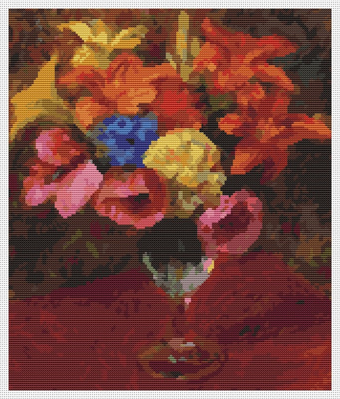 Poppies, Lilies and Blue Flowers Counted Cross Stitch Kit William James Glackens