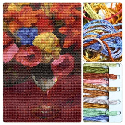 Poppies, Lilies and Blue Flowers Cross Stitch Kit - Premium Cross Stitch Kit - William James Glackens