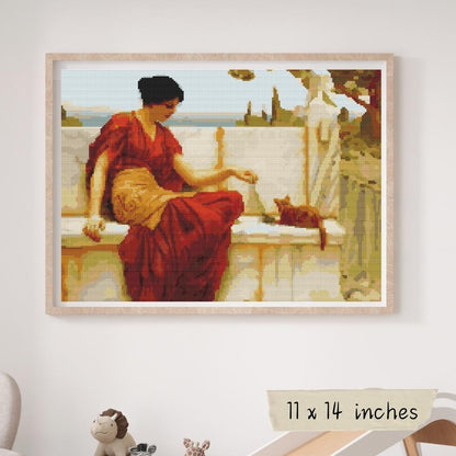 The Tease Cross Stitch Kit - Premium Cross Stitch Kit - John William Godward