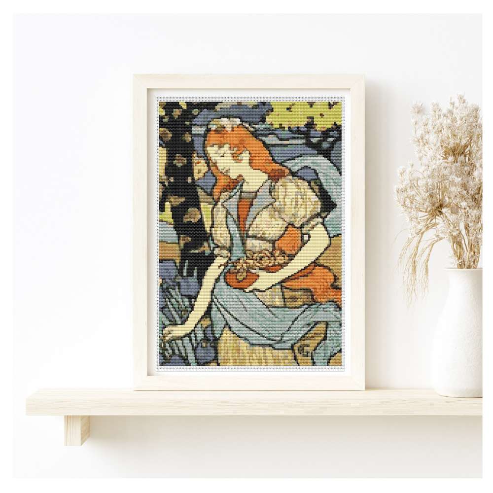 Woman Gathering Flowers Counted Cross Stitch Kit Eugene Grasset