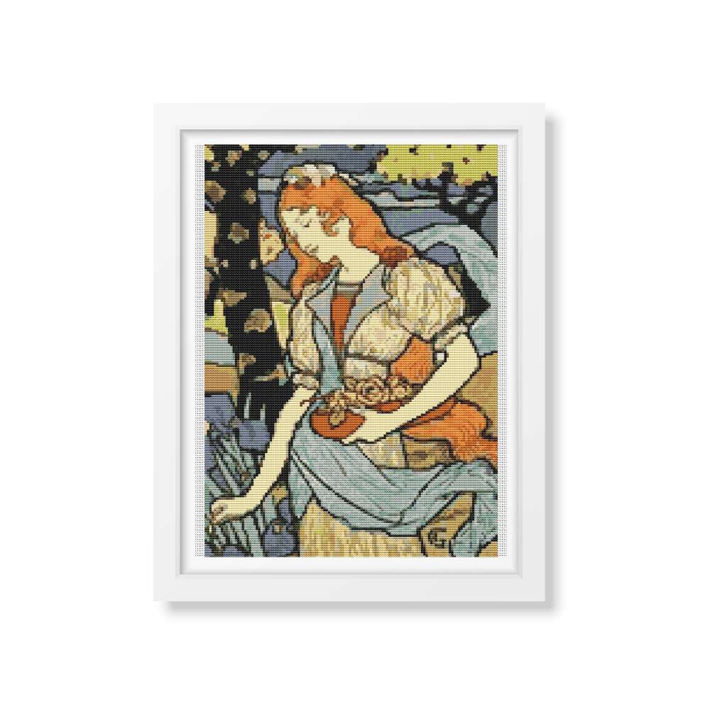 Woman Gathering Flowers Counted Cross Stitch Kit Eugene Grasset