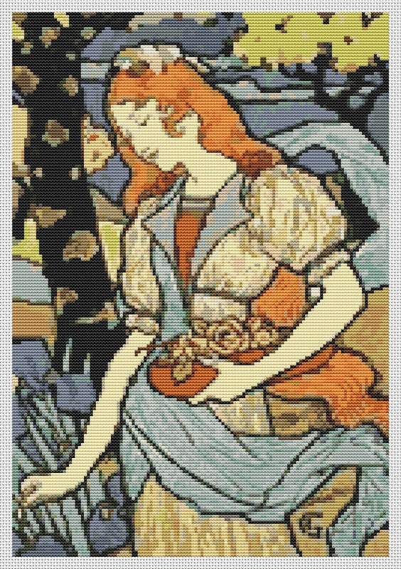 Woman Gathering Flowers Counted Cross Stitch Kit Eugene Grasset