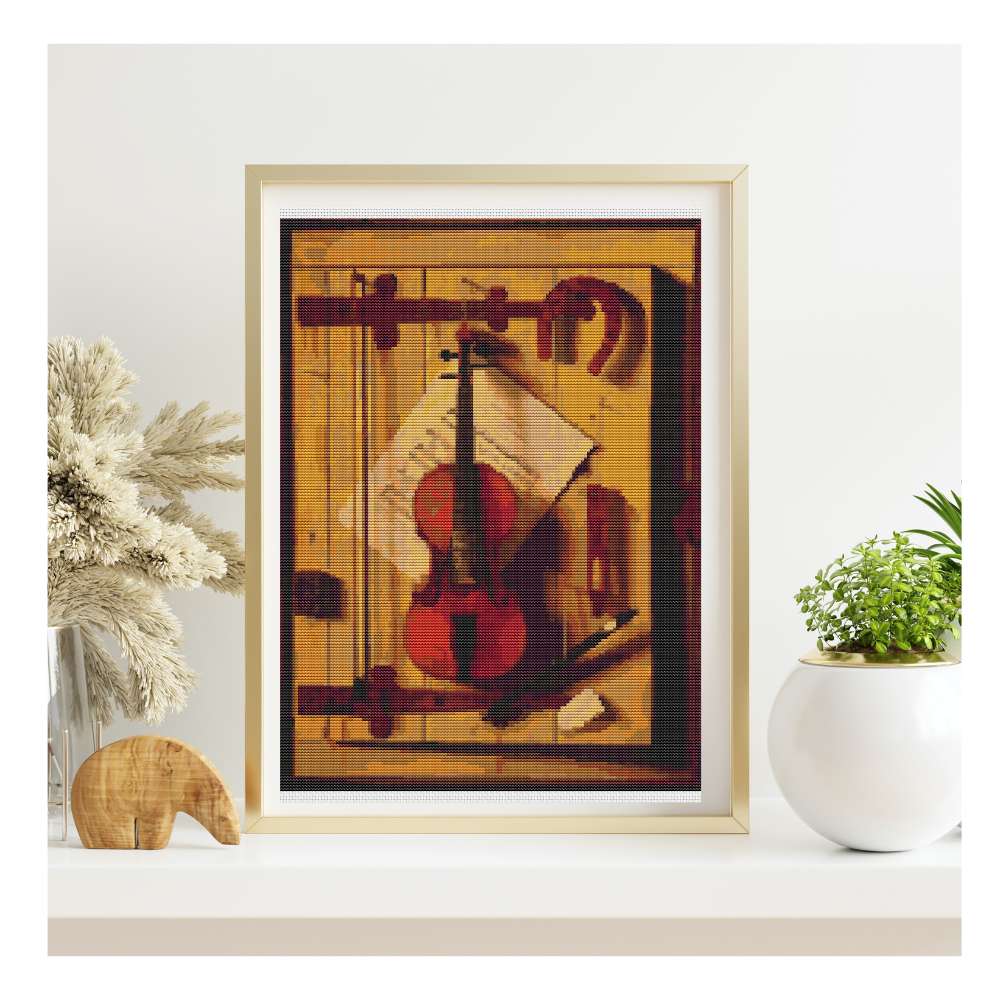 Still Life of Violin and Music Counted Cross Stitch Pattern William Michael Hartnett