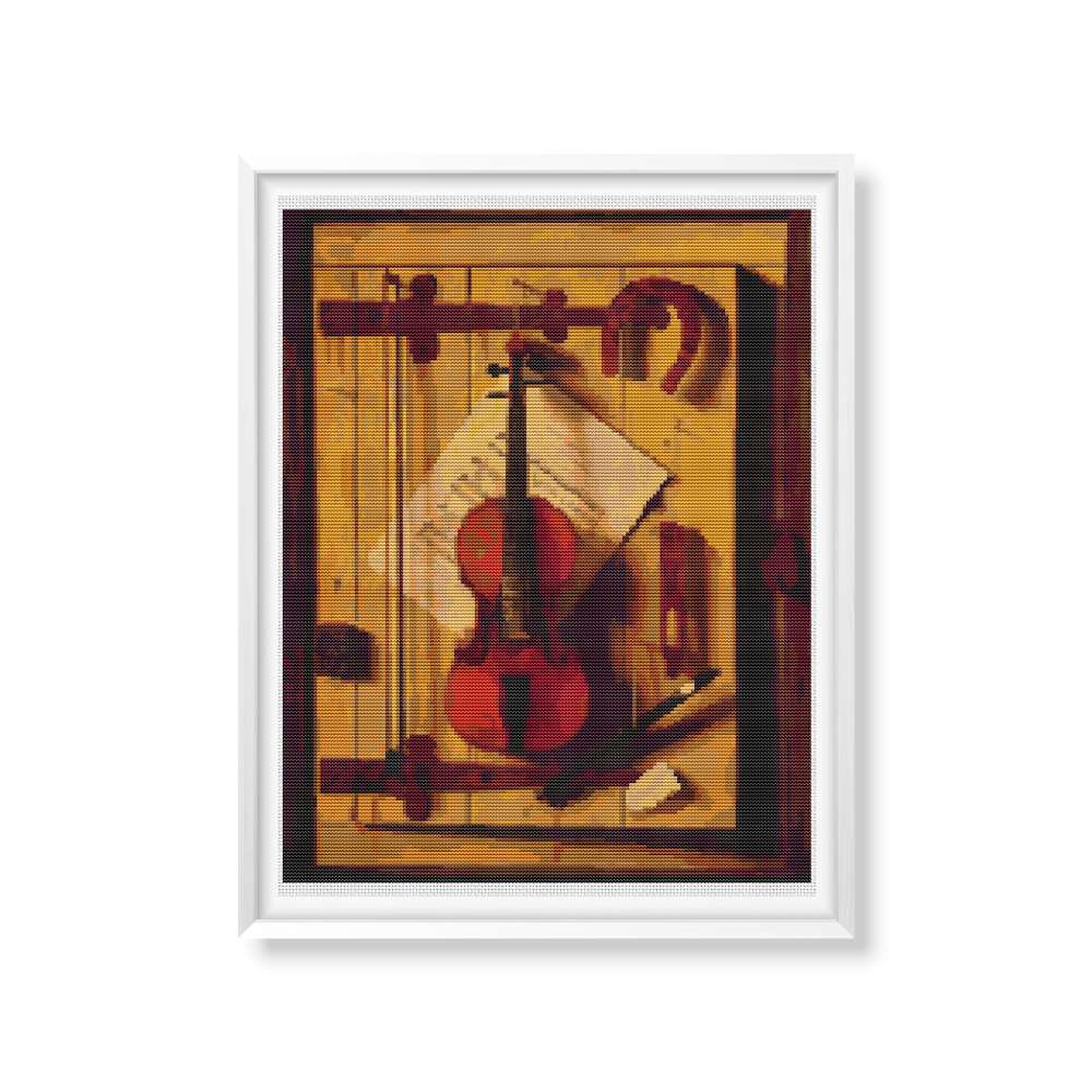 Still Life of Violin and Music Counted Cross Stitch Pattern William Michael Hartnett