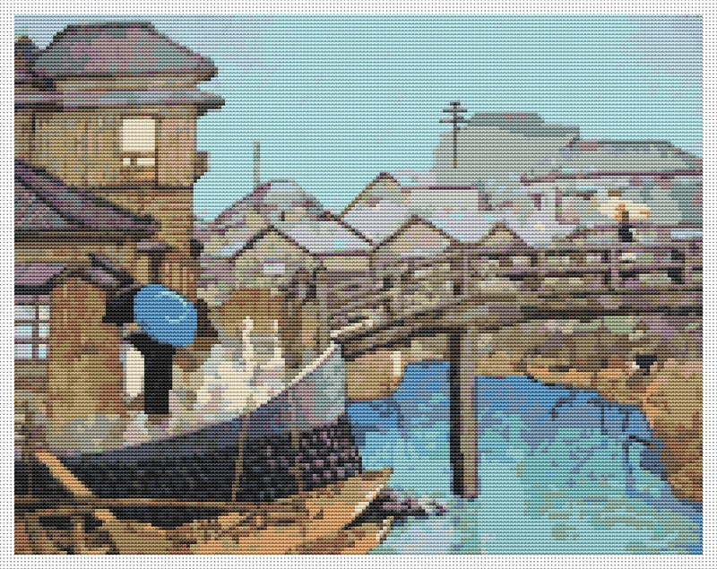 Ryoshimashi Counted Cross Stitch Kit Kawase Hasui