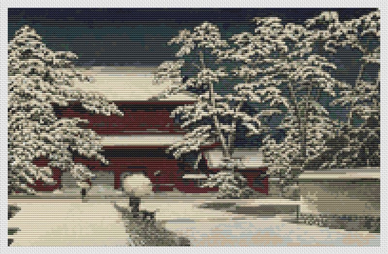 Kamibashi Counted Cross Stitch Pattern Kawase Hasui