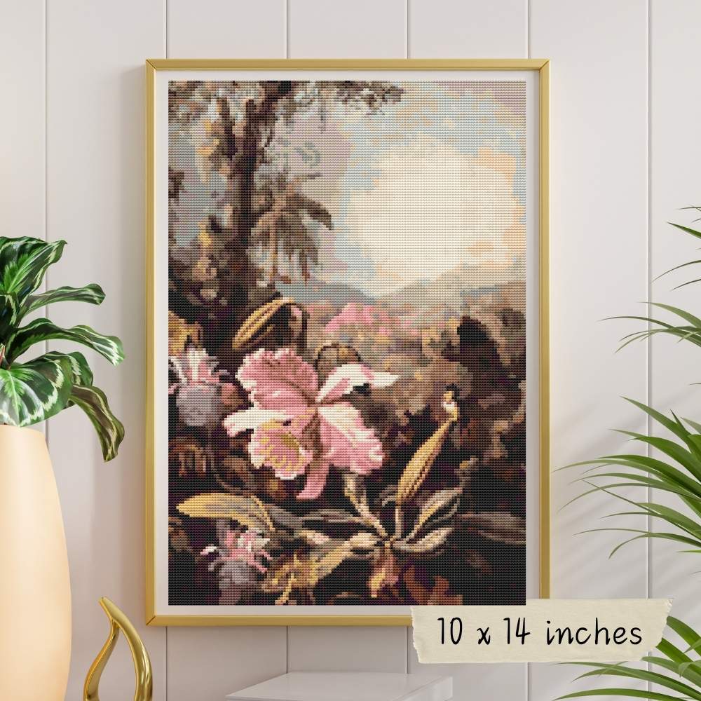 Orchids and Passion Flowers Cross Stitch Kit - Premium Cross Stitch Kit - Martin Johnson Heade