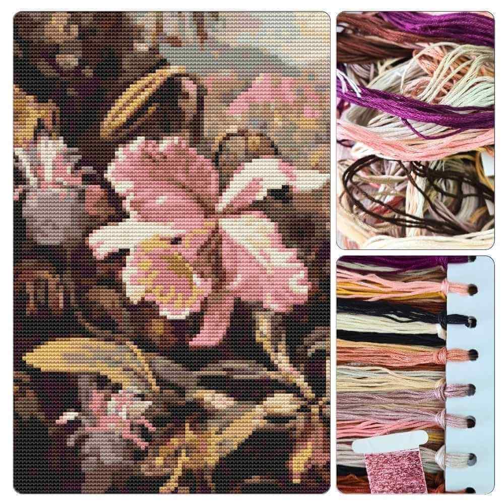 Orchids and Passion Flowers Cross Stitch Kit - Premium Cross Stitch Kit - Martin Johnson Heade