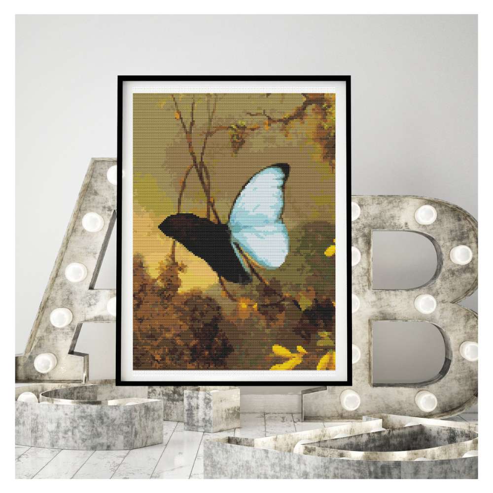 Blue Morpho Butterfly Counted Cross Stitch Pattern Martin Johnson Heade