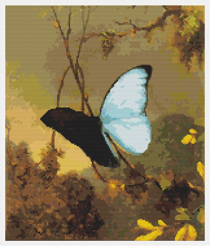 Blue Morpho Butterfly Counted Cross Stitch Pattern Martin Johnson Heade