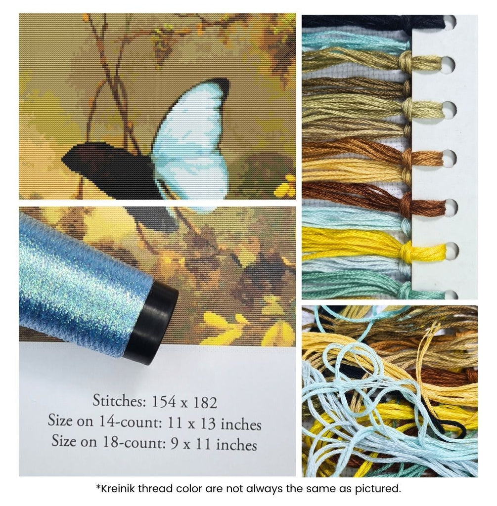 Blue Morpho Butterfly Counted Cross Stitch Kit Martin Johnson Heade