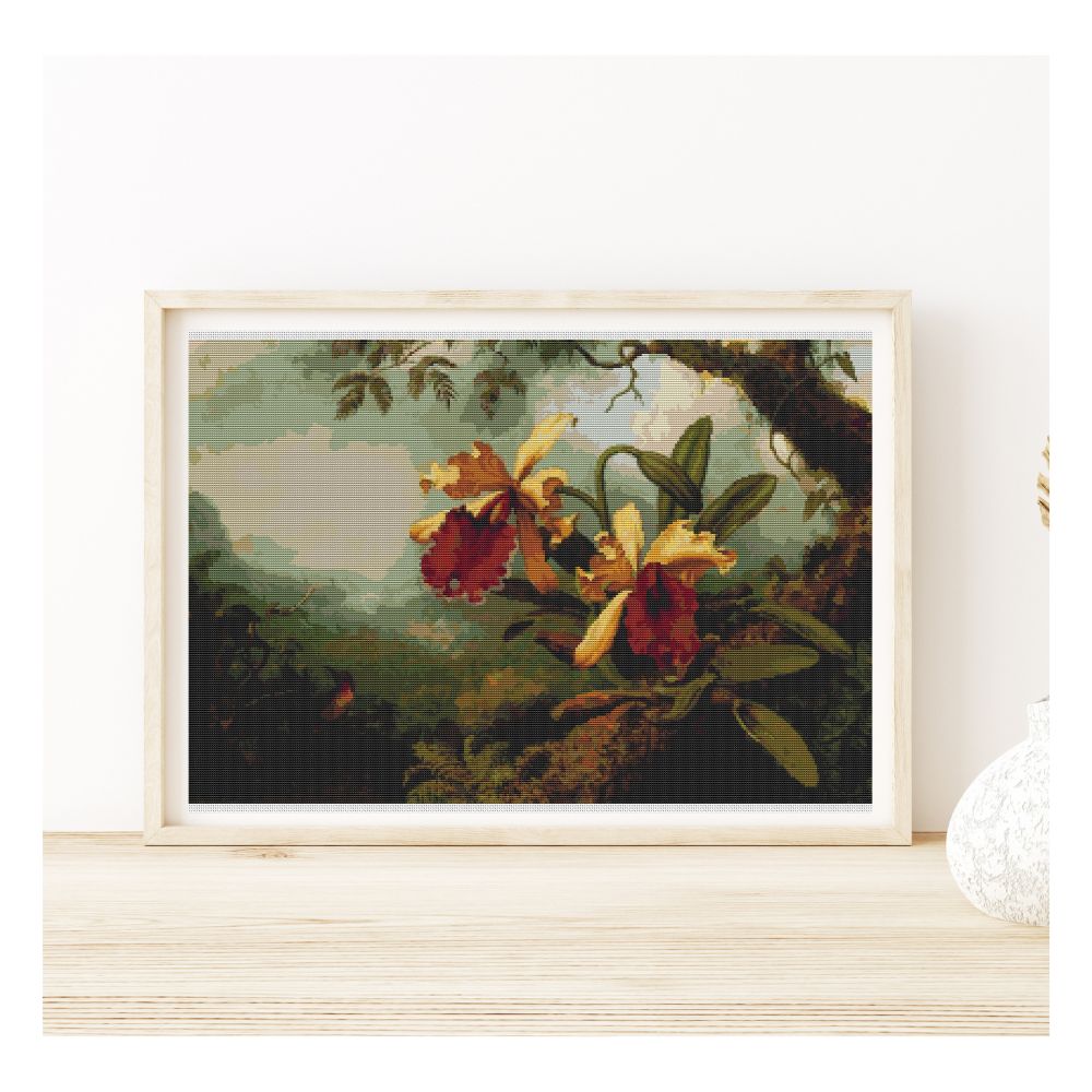 Orchids and Hummingbird Counted Cross Stitch Kit Martin Johnson Heade