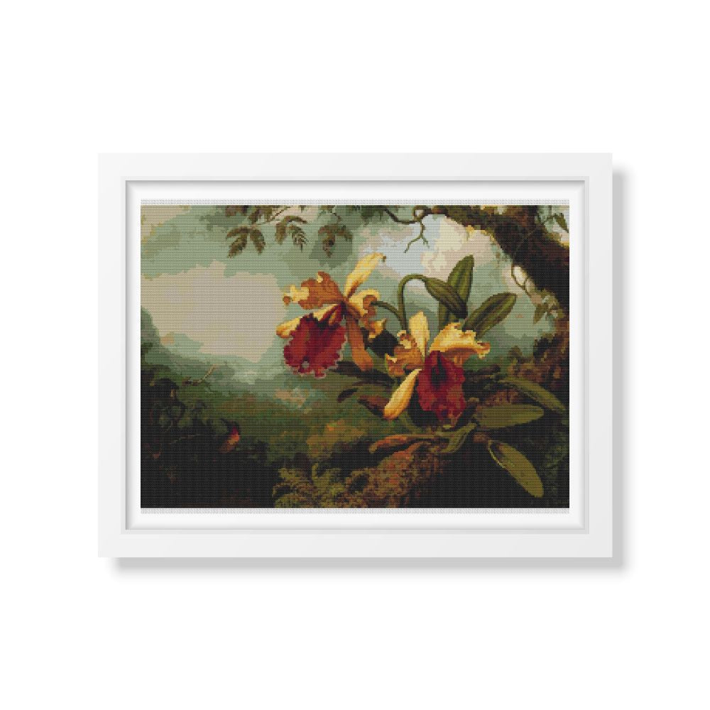 Orchids and Hummingbird Counted Cross Stitch Kit Martin Johnson Heade