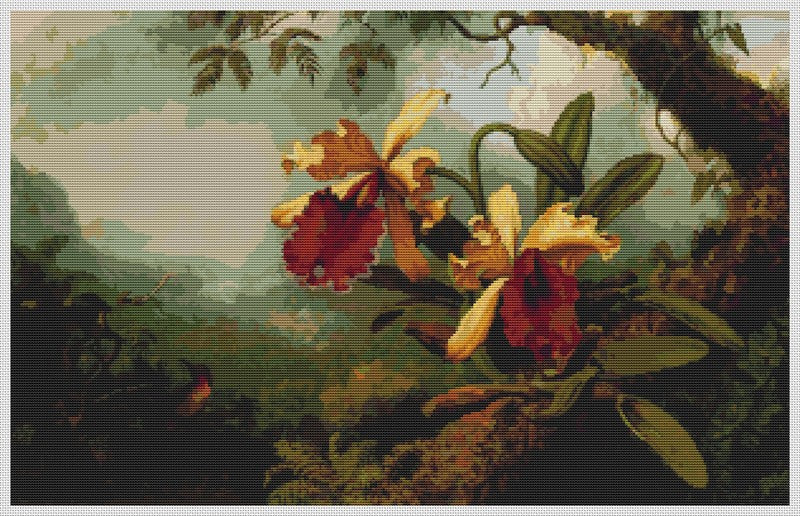 Orchids and Hummingbird Counted Cross Stitch Kit Martin Johnson Heade