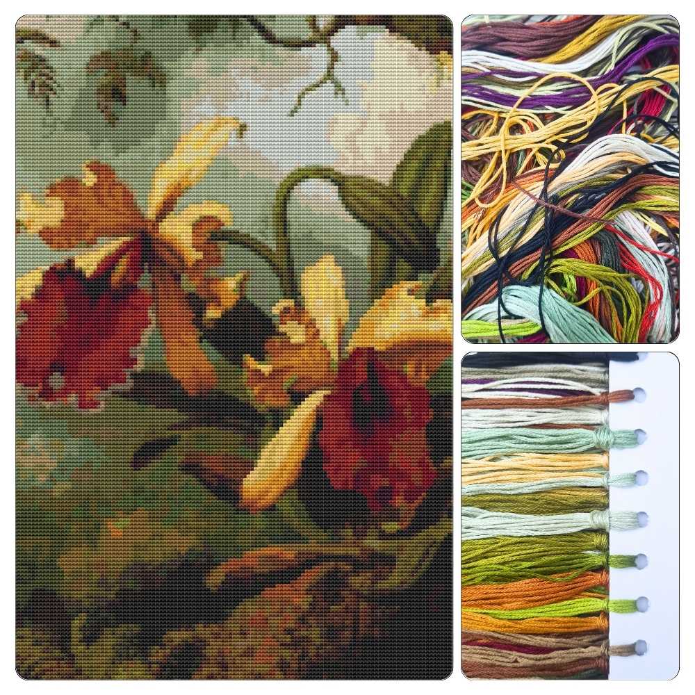 Orchids and Hummingbird Cross Stitch Kit - Premium Cross Stitch Kit - Martin Johnson Heade
