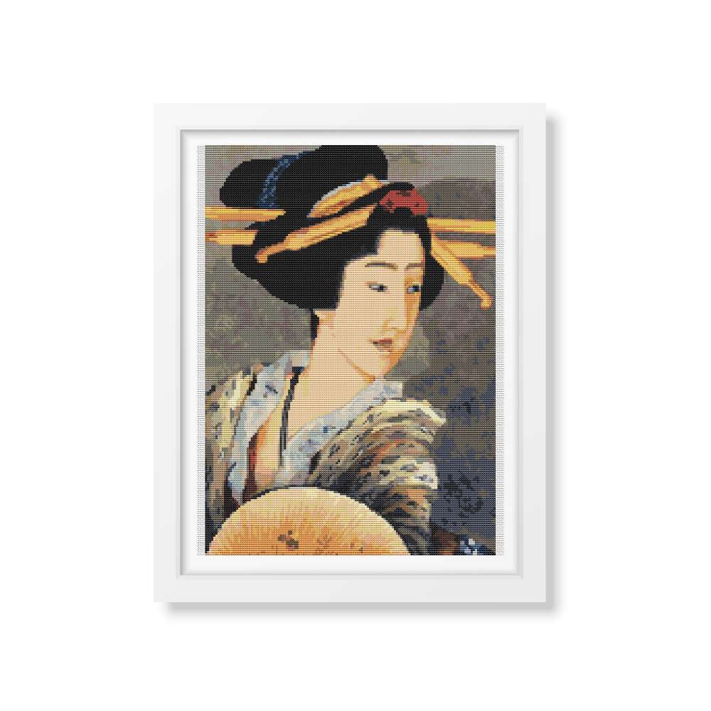 Portrait of A Woman Holding a Fan Counted Cross Stitch Kit Katsushika Hokusai