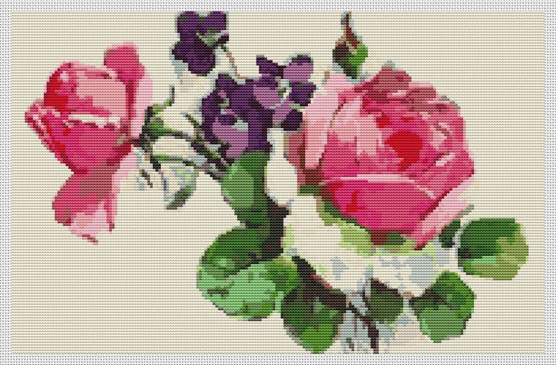 Pink Roses Counted Cross Stitch Pattern Catherine Klein