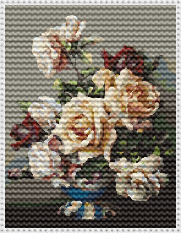 Vase of Roses Counted Cross Stitch Pattern Irene Klestova